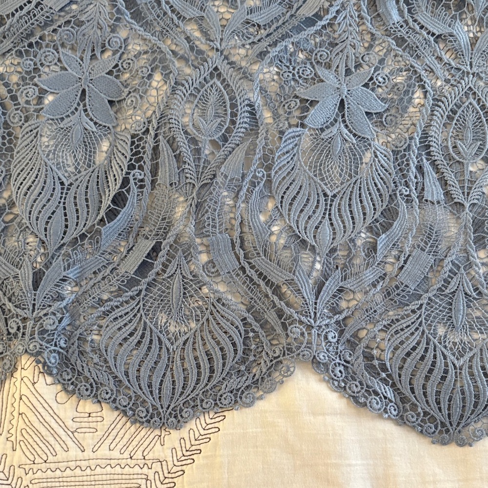Fabric Dusty Blue Floral Lace